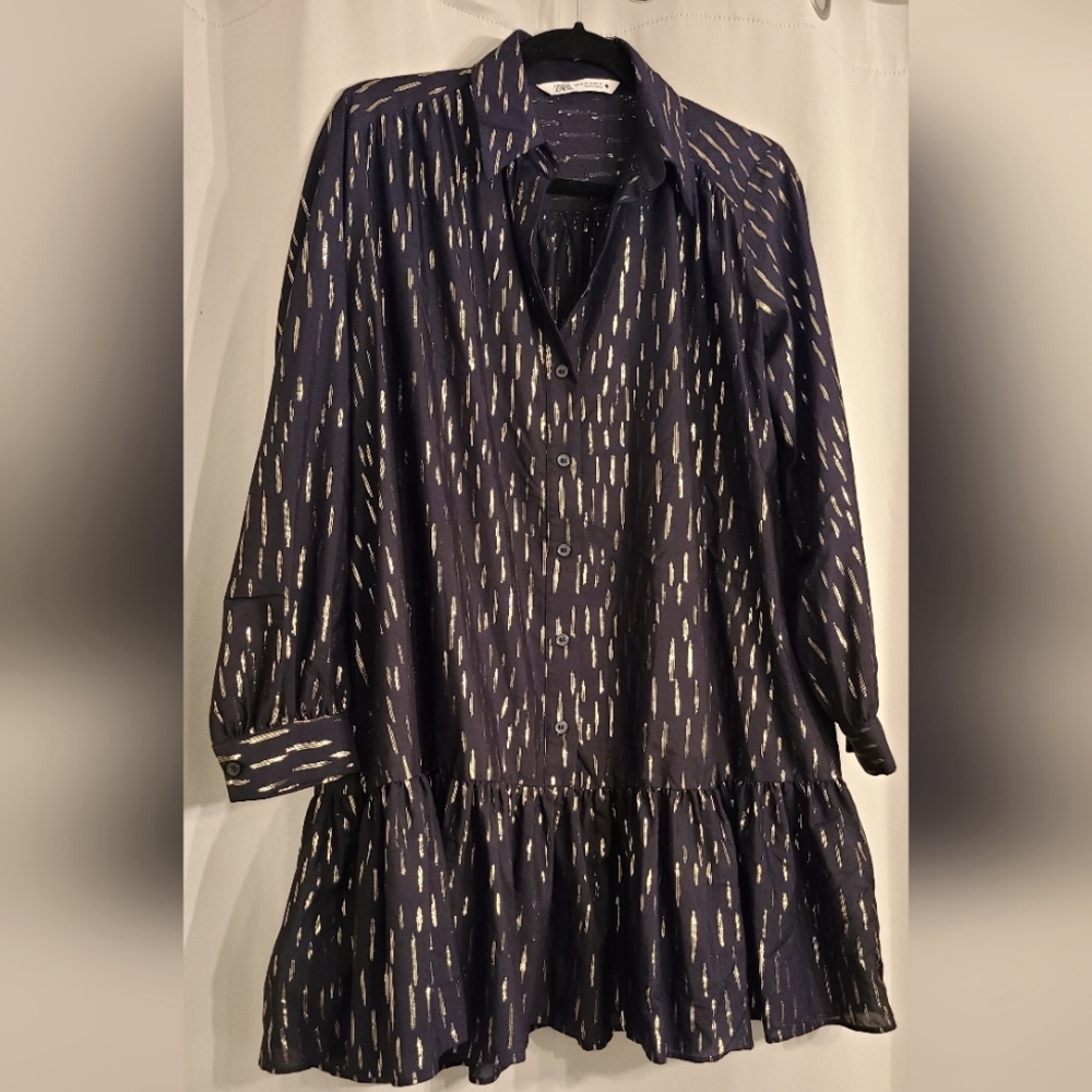 Zara - Black with Gold Shimmer Detail - Baby Doll Style dress